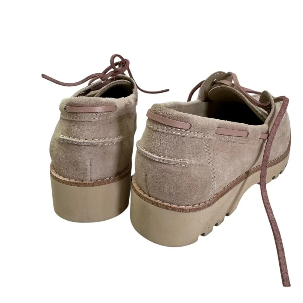 Donald J Pliner Charlie Suede Lug Sole Boat Shoes Taupe Blush Pink NWT SZ:7.5